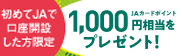 初めてJAで口座開設した方限定　JAカードポイント1,000円相当をプレゼント
